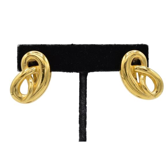 Givenchy Knot Clip Earrings Pretzel Gold Tone Runway Signed Vintage 1980s BinAB - Picture 1 of 11